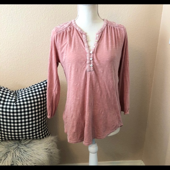 Lucky Brand Dusty Pink long sleeve tunic top - Picture 2 of 6